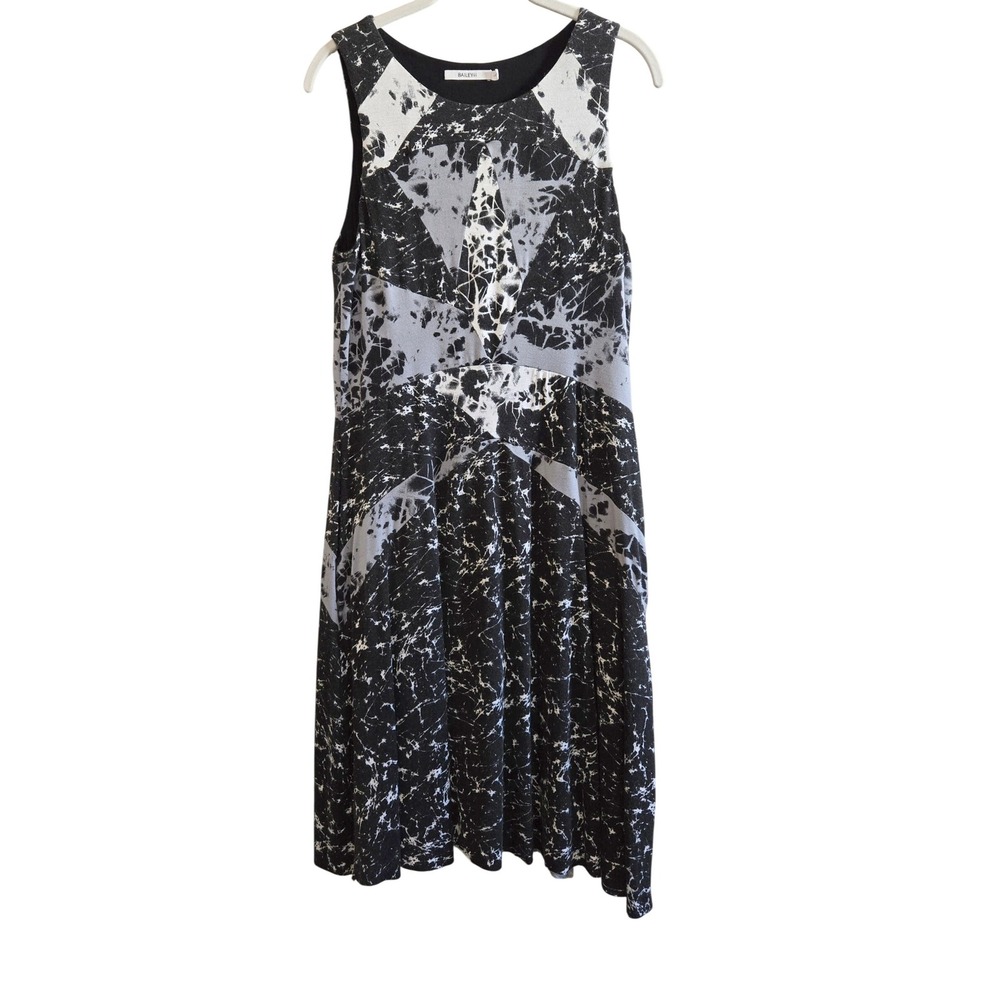 Bailey‎ 44 Black White Grey Marble Print Sleeveless Fit Flare Dress Large